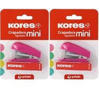 Kores - Mini Grapadora Fucsia + 1000 Grapas 24/6, Compatible con 26/6, Capacidad 12 Hojas Papel 80g, 6x4,5x3cm, Distancia Grapado 17mm, Ideal como Material de Oficina, Perfecto para Estuche Escolar