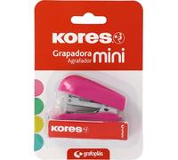 Kores - Mini Grapadora Fucsia + 1000 Grapas 24/6, Compatible con 26/6, Capacidad 12 Hojas Papel 80g, 6x4,5x3cm, Distancia Grapado 17mm, Ideal como Material de Oficina, Perfecto para Estuche Escolar