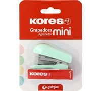 Kores - Mini Grapadora Mint Soft + 1000 Grapas 24/6, Compatible con 26/6, Capacidad 12 Hojas Papel 80g, 6x4,5x3cm, Distancia Grapado 17mm, Ideal como Material de Oficina, Perfecto para Estuche Escolar