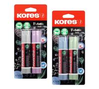 Kores - Pegamento en barra de estilo metálico, adhesivo fuerte, seguro y no tóxico para artes y manualidades, suministros escolares y de oficina, paquete de 2 x 20 g