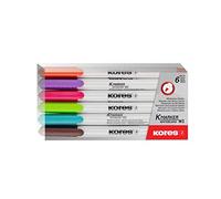 Kores Rotuladores de colores para pizarra blanca, K-Marker, punta fina con tinta de bajo olor, rotuladores de borrado en seco, suministros de vuelta a la escuela, suministros de oficina, paquete de 6