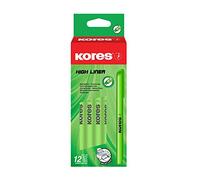 Kores - Rotuladores fluorescentes verdes finos - Juego de rotuladores resaltadores de tinta a base de agua con forma ergonómica, 1-4 mm - Suministros de papelería, suministros de oficina - Juego de 12