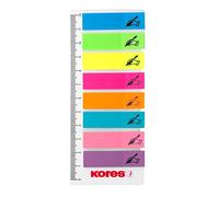 Kores - Tiras de índice adhesivo en regla, marcadores laterales autoadhesivos "Sign Here" y etiquetado de documentos, material escolar y de oficina, 12 x 45 mm, juego de 8 colores surtidos de 25 hojas