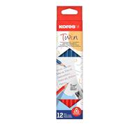 Kores Lápices de madera Twin – doble punta – paquete de 12, rojo y azul