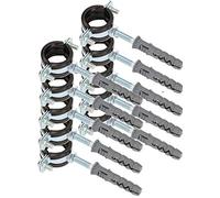 KOTARBAU® 10 uds. Abrazaderas Metalicas para Tubos - Acero Galvanizado y Goma - 3/4" - con Taco y Junta - Soporte Abrazadera Tubo - Negro Plata