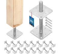 KOTARBAU® 16 uds. Soporte para Poste - Acero Galvanizado - 110 x 110 x 250 mm - M24 - Plata - Pie de Pilar - Regulable en Altura - Anclaje para Poste - Sujeción Galvanizada - Anclajes Madera