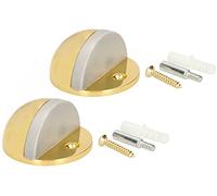 KOTARBAU® 2 Topes de puerta para suelo para atornillar, Con amortiguador de goma, Latón - dorado, Tope redondo, semicircular, Diseño discreto y moderno, Protección de paredes, 2 UNIDADES