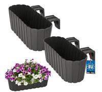 KOTARBAU® 2 uds Jardinera Balcón - Jardineras Exterior - PVC - 40 x 15 x 15 cm - Gris - Maceta - Macetero Rectangular - Ligero - con Soporte para Barandilla - Decoración Exterior