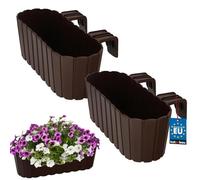 KOTARBAU® 2 uds Jardinera Balcón - Jardineras Exterior - PVC - 40 x 15 x 15 cm - Marrón - Maceta - Macetero Rectangular - Ligero - con Soporte para Barandilla - Decoración Exterior