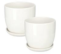 KOTARBAU® 2 x Maceteros con Plato de cerámica esmaltada, 13 cm, Maceta Blanco, Tiesto Decorativo para Plantas, Maceta con Plato y Orificio de Drenaje, Reflejo Brillante, Macetas de Ceramica 2 UDS