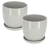 KOTARBAU® 2 x Maceteros con Plato de cerámica esmaltada, 13 cm, Maceta Gris, Tiesto Decorativo para Plantas, Maceta con Plato y Orificio de Drenaje, Efecto Espejo, Reflejo Brillante, Macetas 2 UDS
