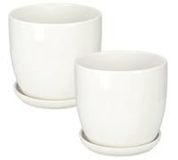KOTARBAU® 2 x Maceteros con Plato de cerámica esmaltada, 16 cm, Maceta Blanca, Tiesto Decorativo para Plantas, Maceta con Plato y Orificio de Drenaje, Efecto Espejo, Reflejo Brillante, Macetas 2 UDS