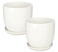 KOTARBAU® 2 x Maceteros con Plato de cerámica esmaltada, 20 cm, Maceta Blanca, Tiesto Decorativo para Plantas, Maceta con Plato y Orificio de Drenaje, Reflejo Brillante, Macetas de Ceramica 2 UDS