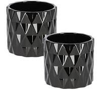 KOTARBAU® 2 x Maceteros de cerámica de 120 mm, Color Negro, Macetas Decorativas para Flores y Plantas, Maceta cilíndrica, Diseño geométrico y Minimalista, Cerámica esmaltada Brillante, Tiesto, 2 uds
