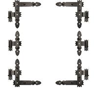 KOTARBAU® 4 Bisagras angulares + 2 centrales, Herraje para contraventanas, puertas y portones, Bisagras en L decorativas 30 x 30 cm, Bisagras para contraventanas de madera, Pernios con goznes, Negro