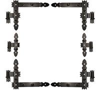 KOTARBAU® 4 Bisagras angulares + 2 centrales, Herraje para contraventanas, Puertas y portones, Bisagras en L Decorativas 40 x 30 cm, Bisagras para contraventanas de Madera, Pernios con goznes, Negro