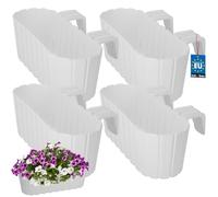 KOTARBAU® 4 uds Jardinera Balcón - Jardineras Exterior - PVC - 40 x 15 x 15 cm - Blanco - Maceta - Macetero Rectangular - Ligero - con Soporte para Barandilla - Decoración Exterior