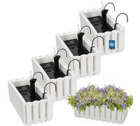 KOTARBAU® 4 uds Maceta - Jardinera Exterior - Macetero Autorriego - Macetas Plástico - 38x18x16cm - Blanco - Maceta Colgante - Jardinera Balcon - Macetas para Colgar