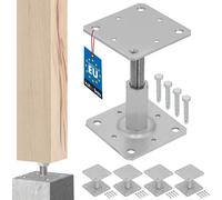 KOTARBAU® 4 uds. Soporte para Poste - Acero Galvanizado - 110 x 110 mm - Plateado - Pie de Pilar Regulable en Altura - 90-150 mm - Anclaje para Poste - Sujeción Galvanizada - Anclajes Madera
