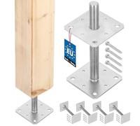 KOTARBAU® 4 uds. Soporte para Poste - Acero Galvanizado - 110 x 110 x 250 mm - M24 - Plata - Pie de Pilar - Regulable en Altura - Anclaje para Poste - Sujeción Galvanizada - Anclajes Madera