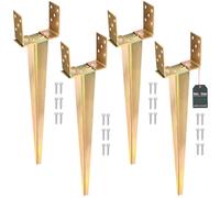KOTARBAU® 4 uds. Soporte Poste Madera - 0-160 mm - Acero Galvanizado - 70 cm - Dorado - Soporte para Poste Regulable - Anclaje para Enterrar - Pie de Pilar
