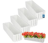 KOTARBAU® 4 Unidades Maceta - Jardineras Exterior - Plástico - 58 x 18 x 16 cm - Blanco - Jardinera Rectangular - Macetero - Maceta Exterior - Jardinera Balcón