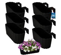 KOTARBAU® 6 uds Jardinera Balcón - Jardineras Exterior - PVC - 40 x 15 x 15 cm - Antracita - Maceta - Macetero Rectangular - Ligero - con Soporte para Barandilla - Decoración Exterior