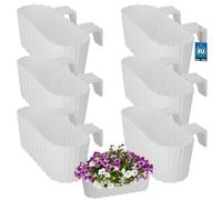 KOTARBAU® 6 uds Jardinera Balcón - Jardineras Exterior - PVC - 40 x 15 x 15 cm - Blanco - Maceta - Macetero Rectangular - Ligero - con Soporte para Barandilla - Decoración Exterior