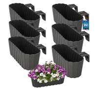 KOTARBAU® 6 uds Jardinera Balcón - Jardineras Exterior - PVC - 40 x 15 x 15 cm - Gris - Maceta - Macetero Rectangular - Ligero - con Soporte para Barandilla - Decoración Exterior