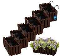 KOTARBAU® 6 uds Maceta - Jardinera Exterior - Macetero Autorriego - Macetas Plástico - 38x18x16cm - Marrón - Maceta Colgante - Jardinera Balcon - Macetas para Colgar