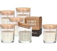 KOTARBAU® 6 x Velas de cera de soja, Vela aromática en tarro de cristal con tapa, Vela en frasco, Decoración del hogar, Aroma a Hoja de laurel y mora, 28hs de combustión, Vela de cera vegetal, 6 uds