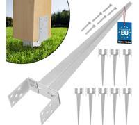 KOTARBAU® 8 uds. Soporte Poste Madera - 0-160 mm - Acero Galvanizado - 70 cm - Plata - Soporte para Poste Regulable - Anclaje para Enterrar - Pie de Pilar
