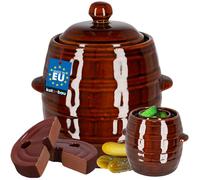 KOTARBAU® Barril de gres con tapa y piedra de presión, 5 L, Marrón, Jarrón de barro, Recipiente de cerámica con asas, Olla de cocina para fermentación, Tarro para fermentar chucrut, kimchi, Bote