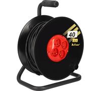 KOTARBAU® Cable alargador grande 3 x 1 mm2 40 m con tambor y interruptor de protección térmica de 4 vías, conexión a tierra con cable de goma, soporte de acero, el equipamiento perfecto para su sótano