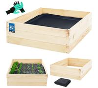 KOTARBAU® Cama alta de madera para plantas de 120x120x27cm, jardineras de madera en color natural, macetas grandes para cultivo de hierbas, camas altas para jardín, cultivo de vegetales, caja de