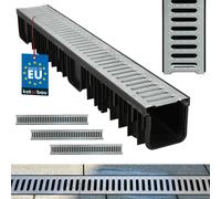 KOTARBAU® Canaleta de drenaje para garaje, sistema A15 EN1433 de 121 mm, rejilla de acero galvanizada, juego completo de canaleta para drenaje de agua de lluvia, canalón de suelo