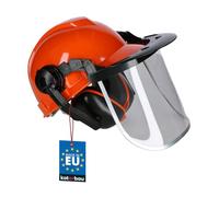 KOTARBAU® Casco de protección con visera, Protector facial y Protector auditivo, Casco de seguridad para construcción, Caso de trabajo, protección forestal, Caso amarillo ajustable, Casco con orejeras