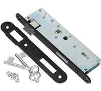 KOTARBAU Cerradura insertable 72/34 BB, contraplaca galvanizada, izquierda/derecha, cerradura tubular para puerta interior/exterior, cerradura de seguridad (izquierda), color negro y plateado