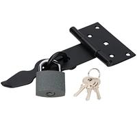 KOTARBAU® Cerrojo + candado, 190 mm, Acero, Recubrimiento en Polvo, Negro, Cierre para Puertas, portones, Pestillo