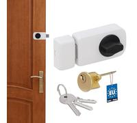 KOTARBAU® Cerrojo de Puerta Adicional 60 mm, Cerrojo con Cilindro Exterior, Blanco, Cerrojo con pomo Giratorio, Cerrojo de Seguridad, Cerradura de sobreponer, Cerradura Adicional Puerta, 3 Llaves