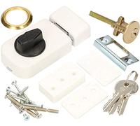 KOTARBAU® Cerrojo de puerta adicional 60 mm, Cerrojo con cilindro exterior, Blanco, Cerrojo con pomo giratorio, Cerrojo de seguridad, Cerradura de sobreponer, Cerradura adicional puerta, 3 llaves