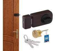 KOTARBAU® Cerrojo de Puerta Adicional 60 mm, Cerrojo con Cilindro Exterior, Marrón, Cerrojo con pomo Giratorio, Cerrojo de Seguridad, Cerradura de sobreponer, Cerradura Adicional Puerta, 3 Llaves
