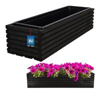 KOTARBAU - Jardinera de madera, 64 x 20 cm, con maceta interior, color negro, para balcón, jardín, terraza, incluye inserción