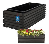 KOTARBAU Jardinera de madera de 44 x 20 cm con maceta interior para balcón, color antracita, para balcón, maceta, maceta, macetero, macetero, balcón, jardín, terraza, caja con inserto