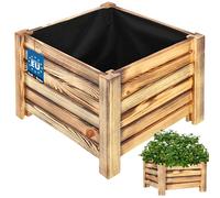 KOTARBAU® Jardineras Exterior - Macetas Exterior - Madera de Pino - 38 x 38 x 30 cm - Rústico - Macetero Rectangular - Grande - Macetero con Patas - con Velo Antimaleza - Decorativo