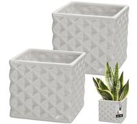 KOTARBAU® - Juego de 2 macetas de cerámica esmaltada cuadradas blancas de 14 x 14 cm H 13 cm, para orquídeas y plantas suculentas, maceta para plantas de interior, macetas para flores, macetas