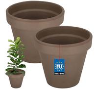 KOTARBAU® Juego de 2 macetas de Terracota con Borde 19 cm para Interiores y Exteriores, Tiesto para Plantas, Arcilla de Terracota, Maceta para balcón o jardín, Cerámica sin esmaltar, Rústica, Beige