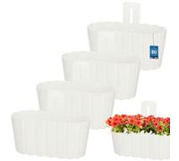 KOTARBAU® Juego de 4 jardineras para balcón, lámpara de pared, maceta, 28 x 14 cm, altura: 13 cm, color blanco, lámpara de pared para plantas, maceta colgante, maceta colgante de plástico