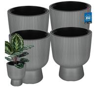 KOTARBAU® Juego de 4 Macetas Decorativas Interior Macetero ⌀29cm con Cubeta Interior Maceta Plastico Jardineras Exterior A: 36 cm Gris