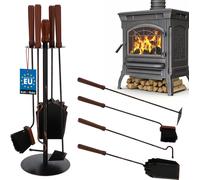 KOTARBAU® Juego de 4 Utensilios para Chimenea: Escoba, Pala, atizador y rascador de Ceniza, Herramientas de Metal con Mango de Madera, Cubiertos de Estufa, + Oro Viejo, Soporte de pie